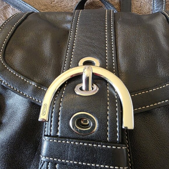 Vintage Coach Soho 3559 Black Leather Backpack Purse Drawstring Buckle - Picture 5 of 16
